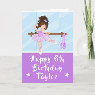 Cartão Ballerina Brown Hair Girl Purple Happy Birday Ca