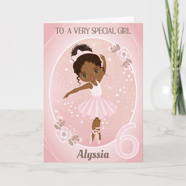 Cartão Ballerina Happy Birthday Card | Menina de 6 anos (Frente)