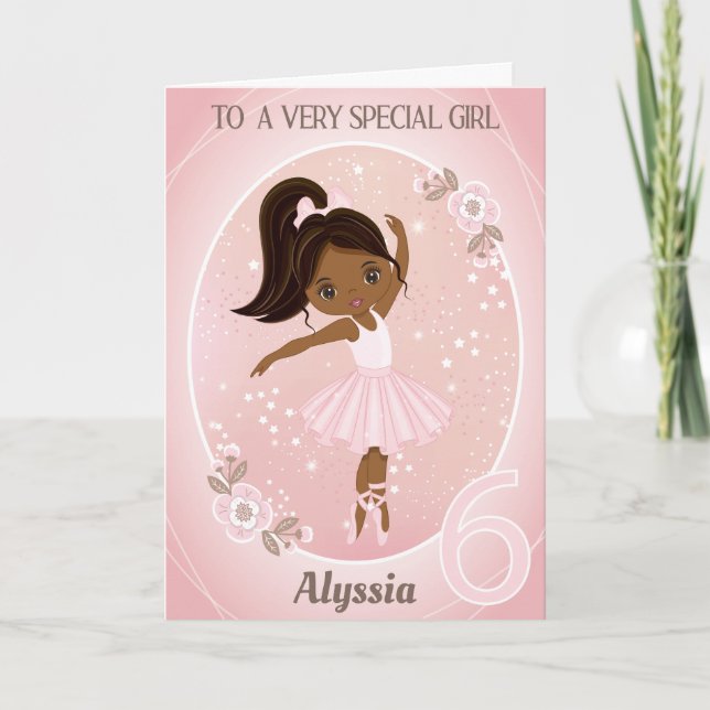 Cartão Ballerina Happy Birthday Card | Menina de 6 anos (Frente)