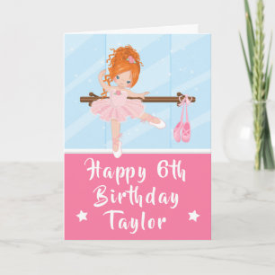 Cartão Ballerina Red Hair Girl Pink Happy Birday Card
