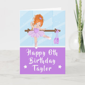 Cartão Ballerina Red Hair Girl Purple Happy Birday Card