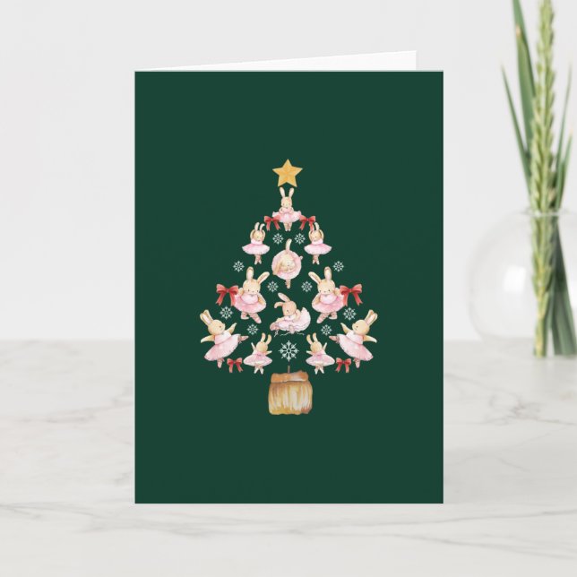 Cartão Ballet Bailarina Coelho Árvore de Natal (Frente)