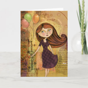 Cartão Balloon Girl Digital Collage Blank Greeting Card