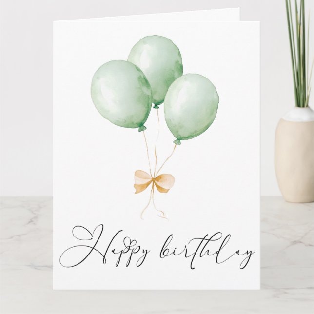 Cartão Balloons and Bow Happy Birthday Greeting Card (Frente)