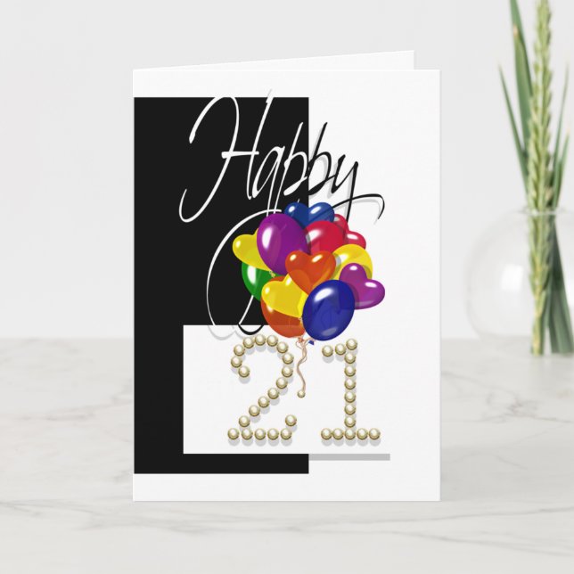 Cartão Balões aniversário de 21 anos felizes brilhantes (Frente)