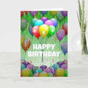 Cartão Balões Coloridos de Aniversário e Confetes