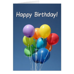 Cartão Balões coloridos de aniversário felizes num céu az