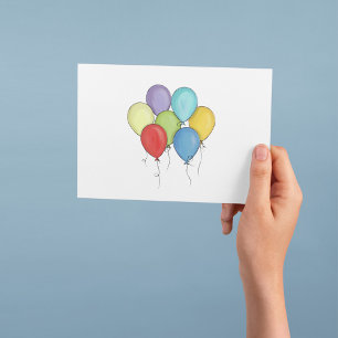 Cartão Balões Coloridos de Aquarela Celebração Saudação