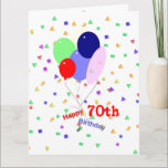 Cartão Balões coloridos do aniversário do 70<br><div class="desc">Uma imagem colorida do aniversário do 70 com balões e confetes. Verso customizável para dentro. Um cumprimento alegre para qualquer um que está girando setenta anos velhos!</div>
