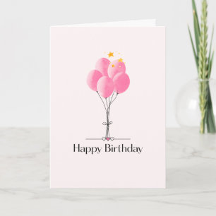 Cartão Balões Cor-de-Rosa em cordão com Feliz Aniversário