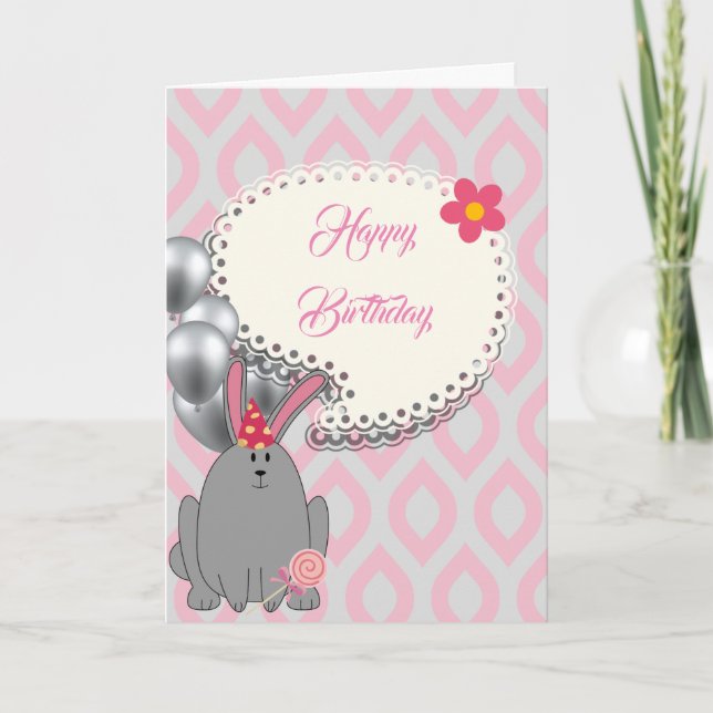 Cartão Balões cor-de-rosa fofinhos, doce aniversário (Frente)