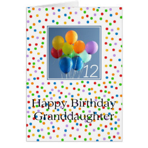 Cartão Balões de 12 de aniversário da neta