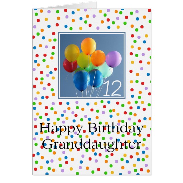 Cartão Balões de 12 de aniversário da neta (Frente)