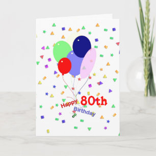Cartão Balões de 80 de Aniversário Coloridos