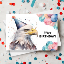 Cartão Balões de águia careca e festa feliz aniversário
