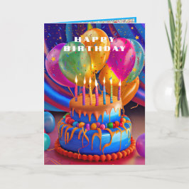 Cartão Balões de Aniversário Bolo Confetes