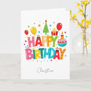 Cartão Balões de Aniversário com Nome Personalizado e Tip