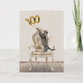 Cartão Balões de Aniversário de 100 anos e Gato Listrado