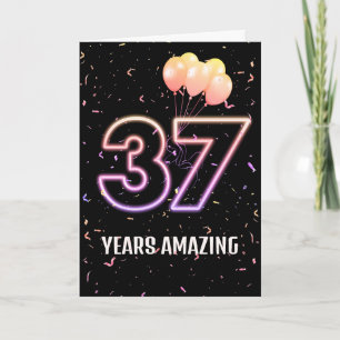 Cartão Balões de Aniversário de 37 Anos e Confetes