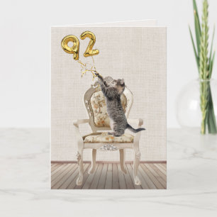 Cartão Balões de Aniversário de 92 Anos e Gato Malhado