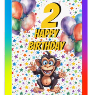 Cartão Balões de Aniversário de criança Macaco
