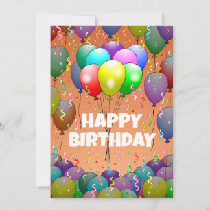Cartão Balões de Aniversário e Confetes Lindos