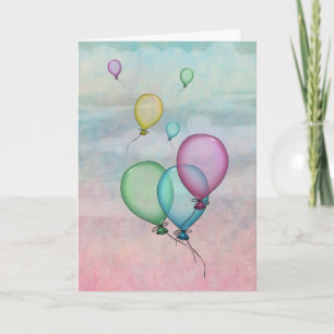 Cartão Balões de Aquarela no Céu de Aniversário