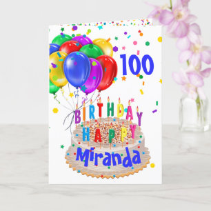 Cartão Balões de Bolo de Aniversário Adicionar NOME 100