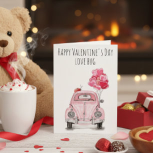 Cartão Balões de Carro Rosa-Inseto de feliz dia de os na