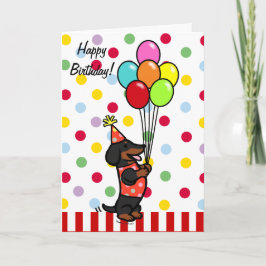 Cartão Balões de Cartoons de Aniversário do Dachshund