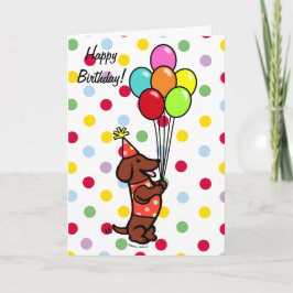 Cartão Balões de Cartoons de Aniversário do Dachshund