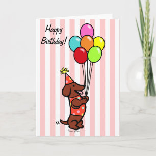 Cartão Balões de Cartoons de Aniversário do Dachshund