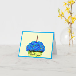 Cartão Balões de Cupcake Azul Aniversário Obrigado