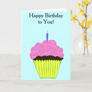 Cartão Balões de Cupcake Rosa de Aniversário