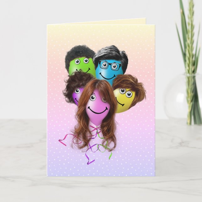 Cartão Balões de Festa de aniversário de Pessoas engraçad (Frente)