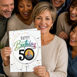 Cartão Balões de Foto Personalizados para 50º Aniversário