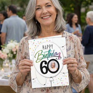 Cartão Balões de Foto Personalizados para 60º Aniversário