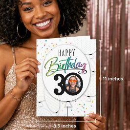 Cartão Balões de Fotos Personalizados para 30º Aniversári