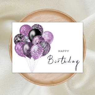 Cartão Balões de Safari Roxo e Preto Feliz Aniversário