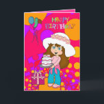 Cartão Balões do bolo da menina do feliz aniversario das<br><div class="desc">Balões do bolo da menina do feliz aniversario das meninas do miúdo do cartão</div>
