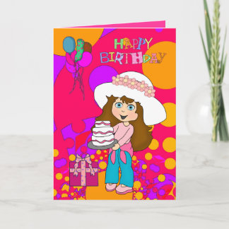 Cartão Balões do bolo da menina do feliz aniversario das
