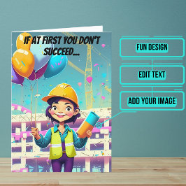 Cartão Balões e Engenheiro feminino Aniversário