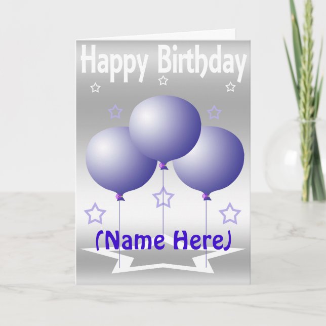 Cartão Balões e estrelas roxos (Frente)