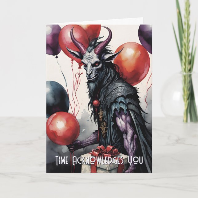 Cartão Balões e Presentes de Aniversário Baphomet Gótico (Frente)