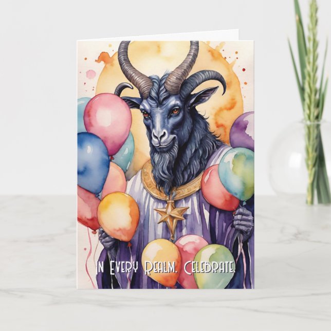 Cartão Balões e Presentes de Aniversário Baphomet Gótico (Frente)