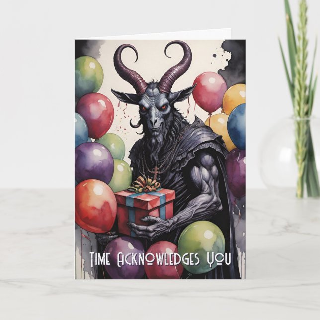 Cartão Balões e Presentes de Aniversário Baphomet Gótico (Frente)