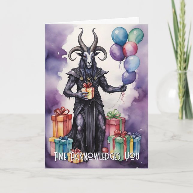 Cartão Balões e Presentes de Aniversário Baphomet Gótico (Frente)