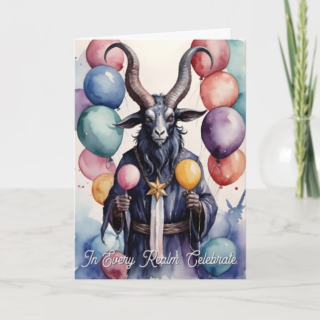 Cartão Balões e Presentes de Aniversário Baphomet Gótico (Frente)