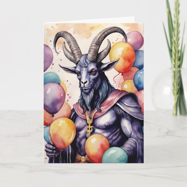 Cartão Balões e Presentes de Aniversário Baphomet Gótico (Frente)