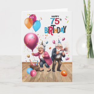 Cartão Baloões para o 75º Aniversário Divertido Homem e M
